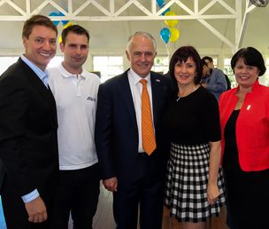 Ross Vasta MP, Federal Member for Bonner; Blake Pearl, AIS; Elena Gosse, AIS; Malcolm Turnbull, Prime Minister of Australia; Senator Joanna Lindgren, Senator for Queensland