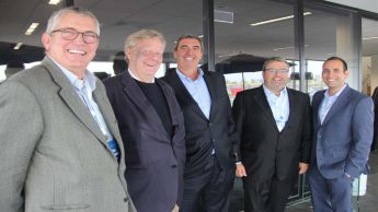 Peter Wallace (second from left) at the opening of the new factory with Carlos Franquesa, Guillermo De Miguel from Fluidra China, Ignaciao Elburgo and Marc Perez