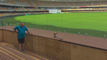 Paul Attard and the swimming pool at the Gabba